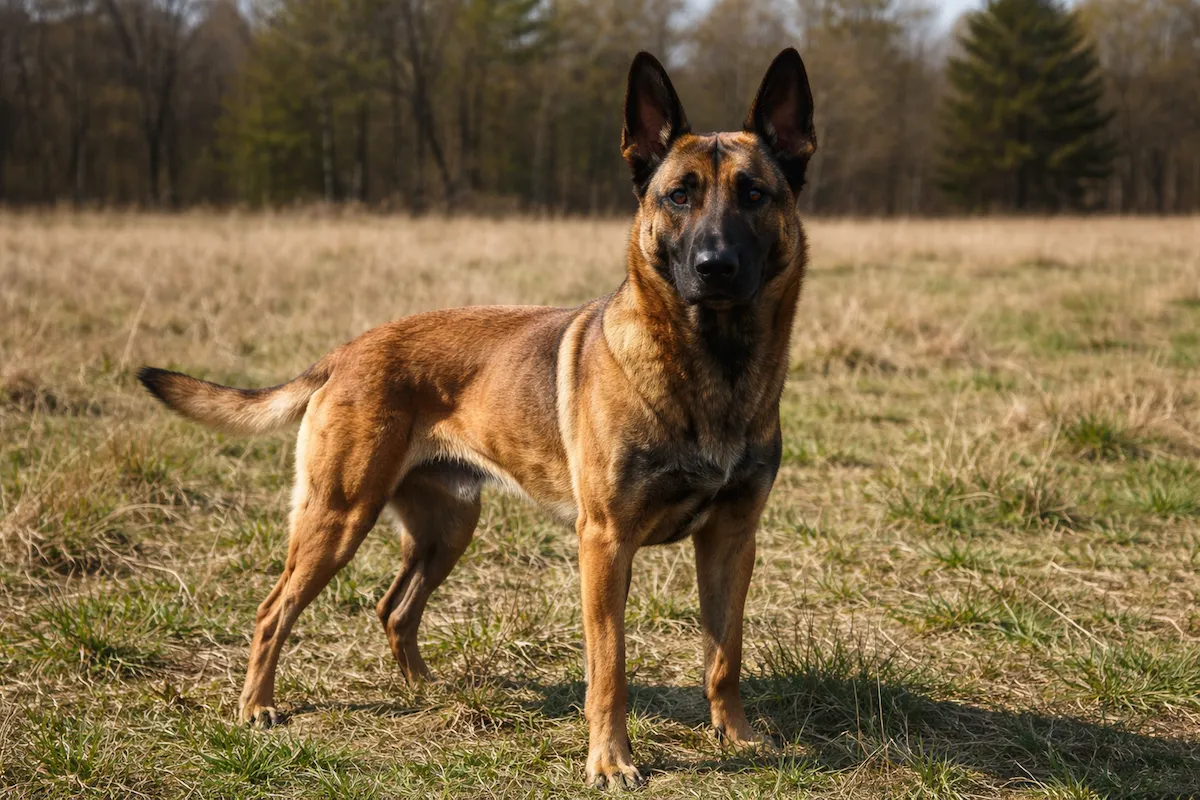 Belgian Malinois dog standing alert outdoors