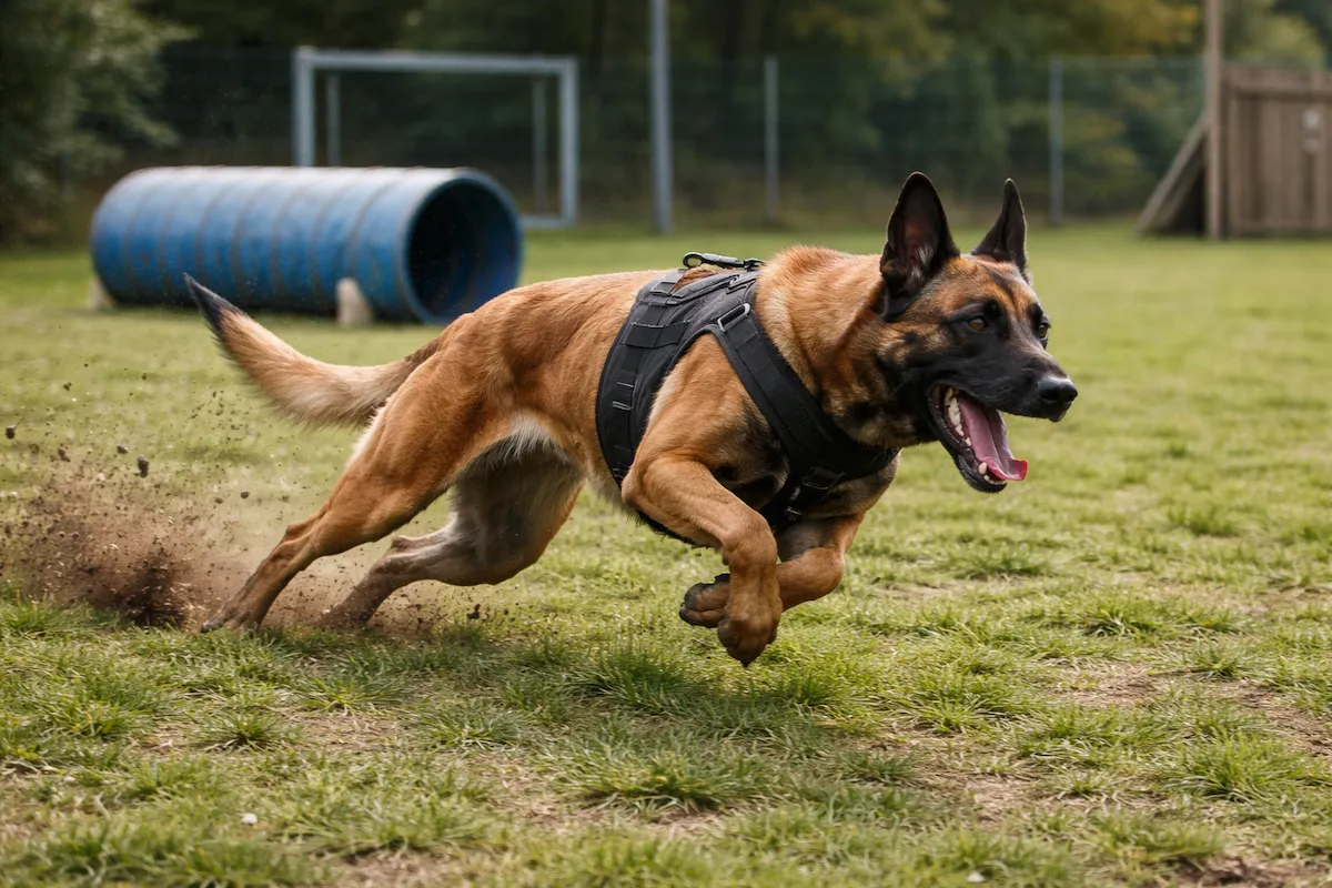 Belgian Malinois working dog running in training