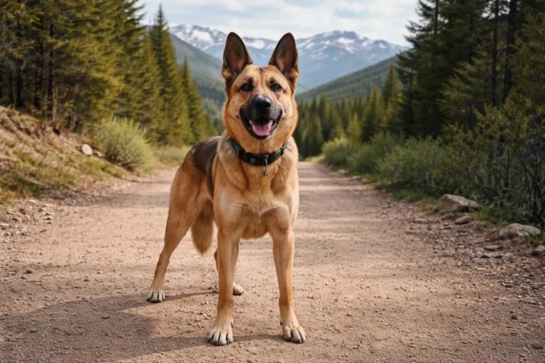 Athletic large dog running outdoors