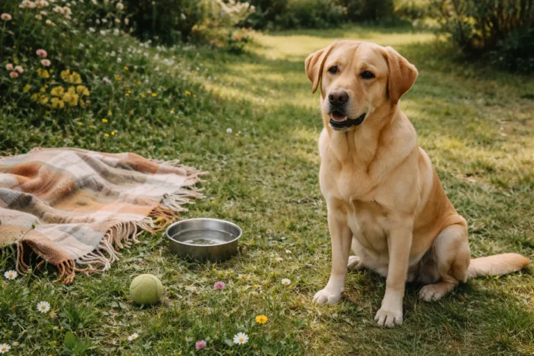 Yellow-coated dog with a sunny friendly look