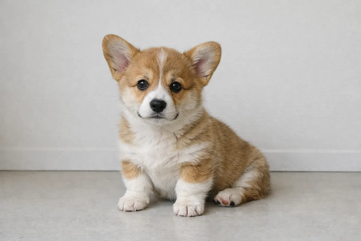corgi puppy with minimalist aesthetic background