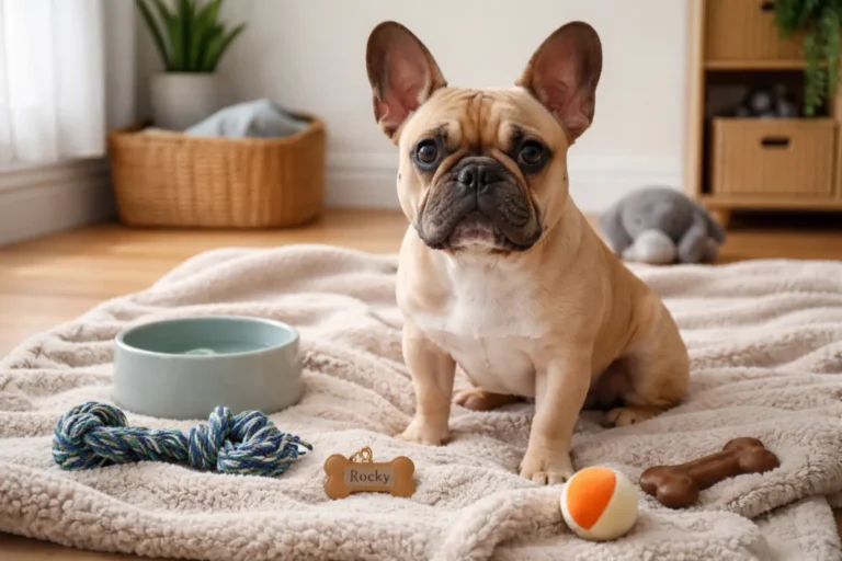 French Bulldog with a cute name tag