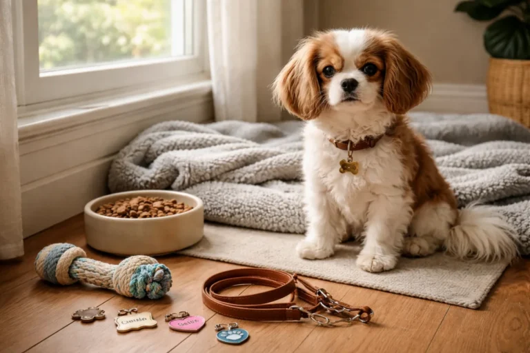 Small fluffy dog with a tiny collar