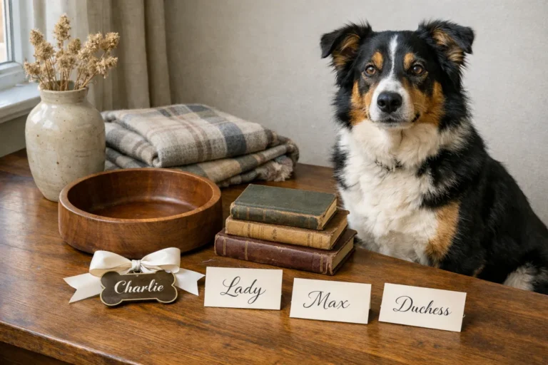 Elegant dog names on a soft linen background