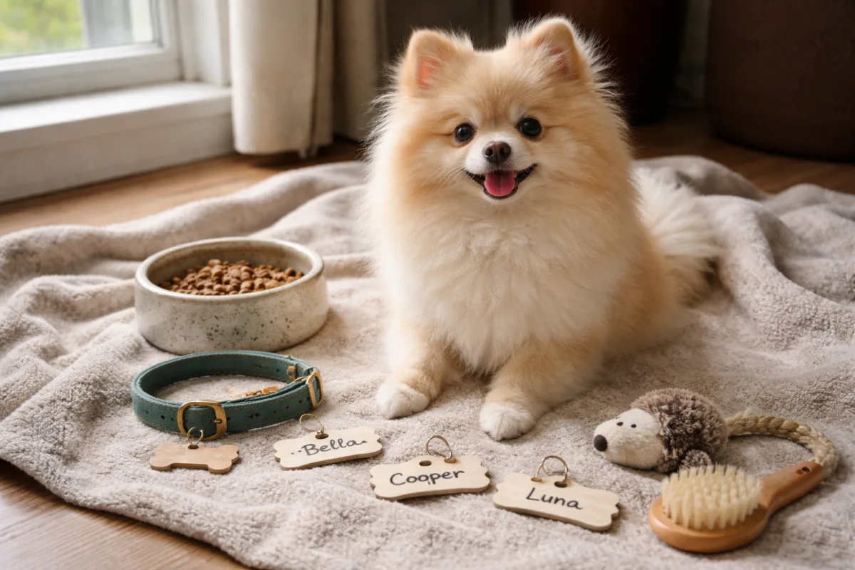 Pomeranian with fluffy coat and stylish name ideas