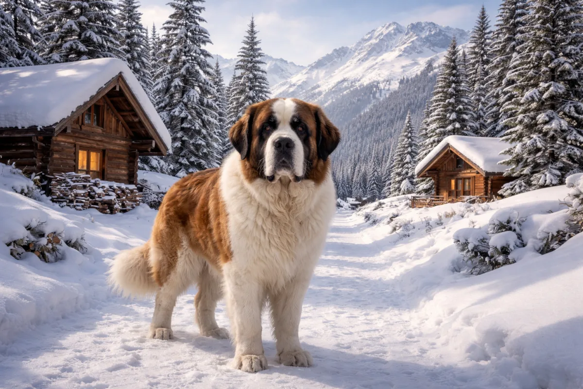 Saint Bernard with a cozy mountain name vibe