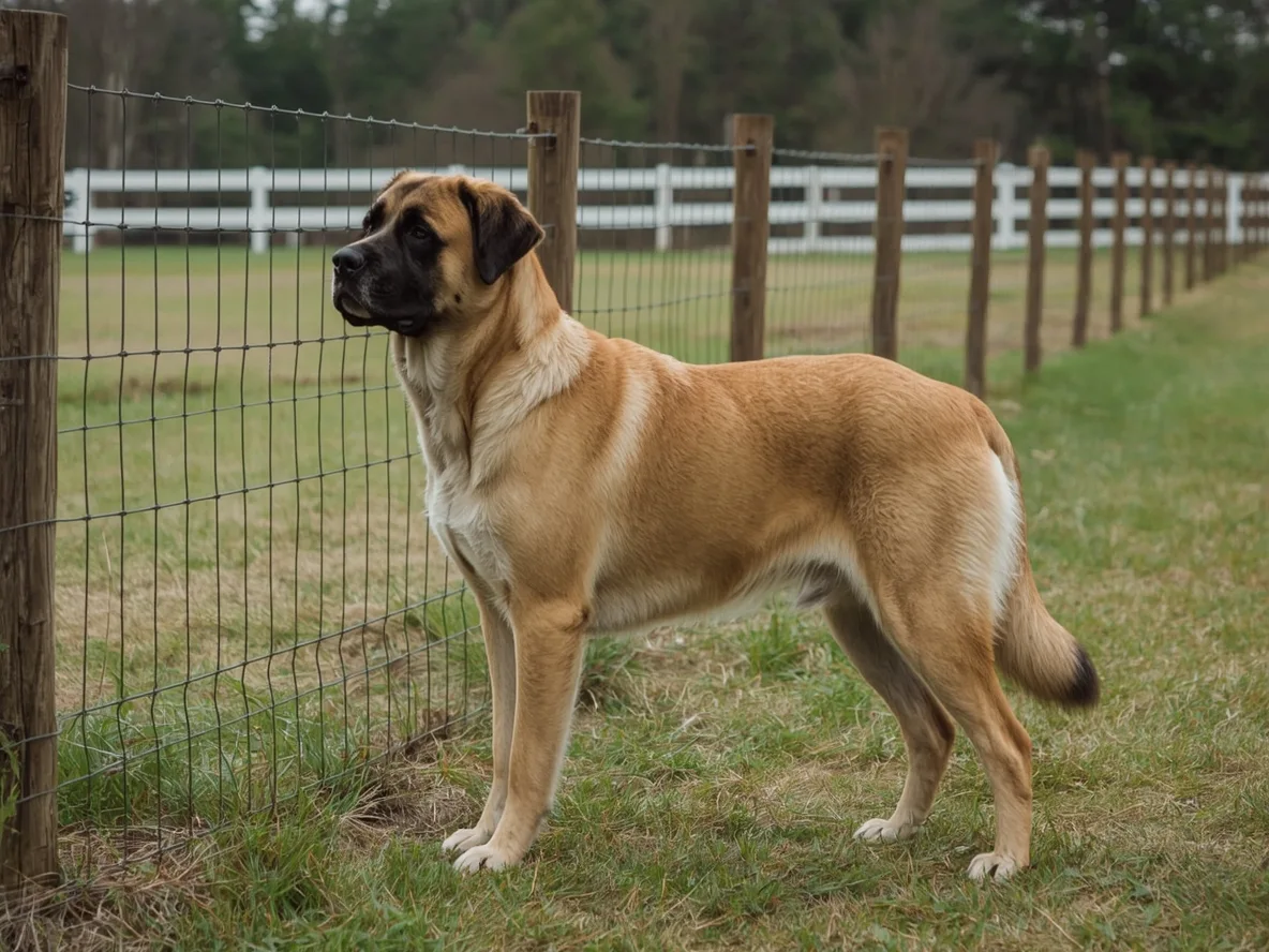 big working dog standing near fence calmly watching area