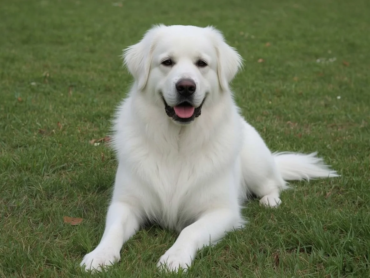 giant dog sitting on grass outdoors calm and confident expression