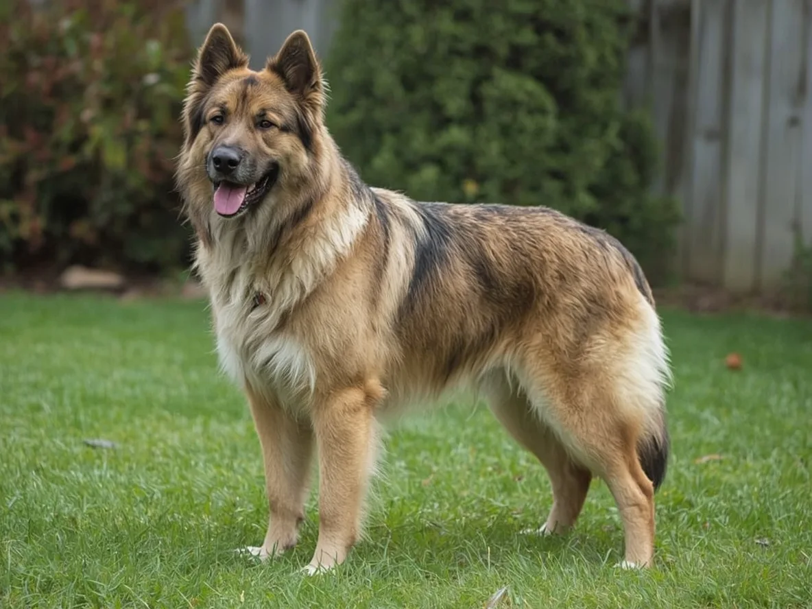 large working dog standing in yard with strong calm posture