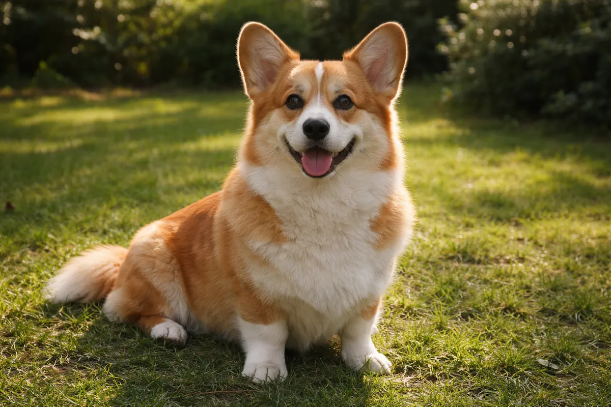 red and white corgi sitting on grass outdoors