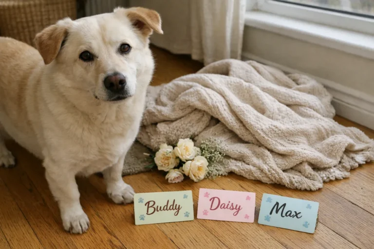 Cream-colored dog with soft dreamy name inspiration