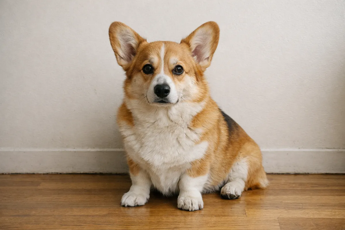 corgi sitting calmly with minimal clean background