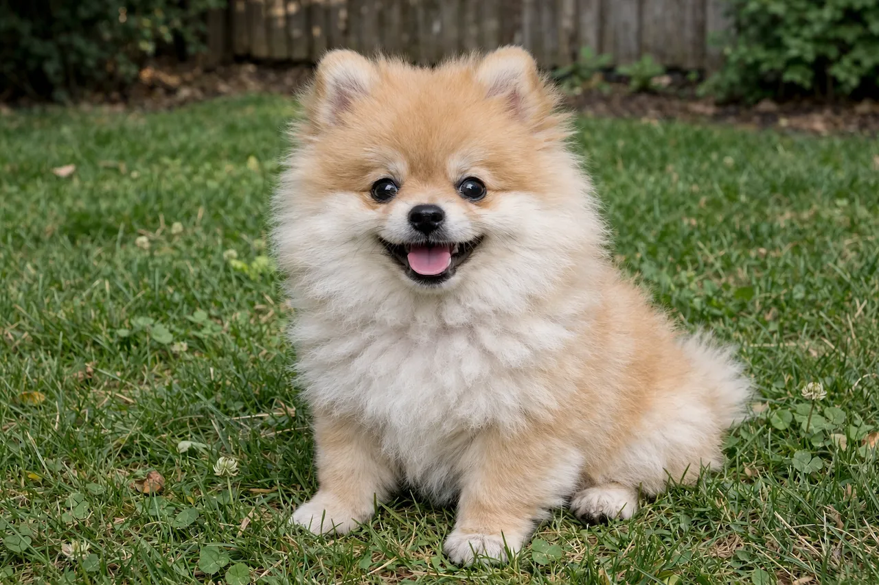 cute pomeranian puppy smiling outdoors