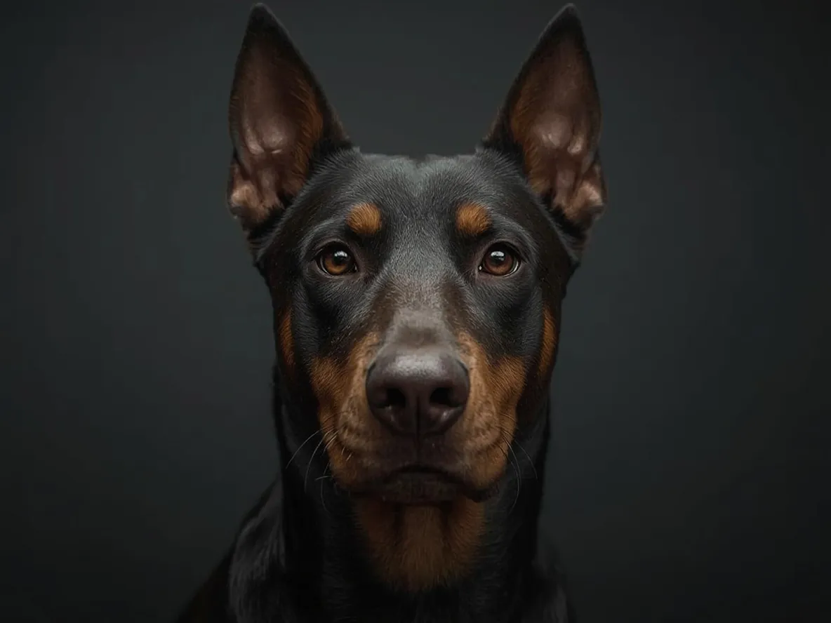 doberman looking directly at camera with intense focused eyes