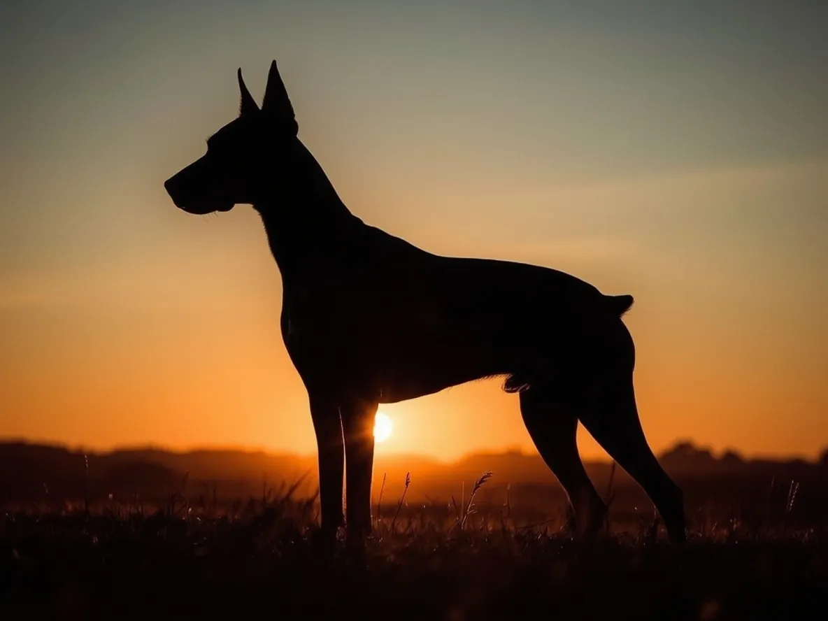 doberman silhouette at sunset strong outline against sky