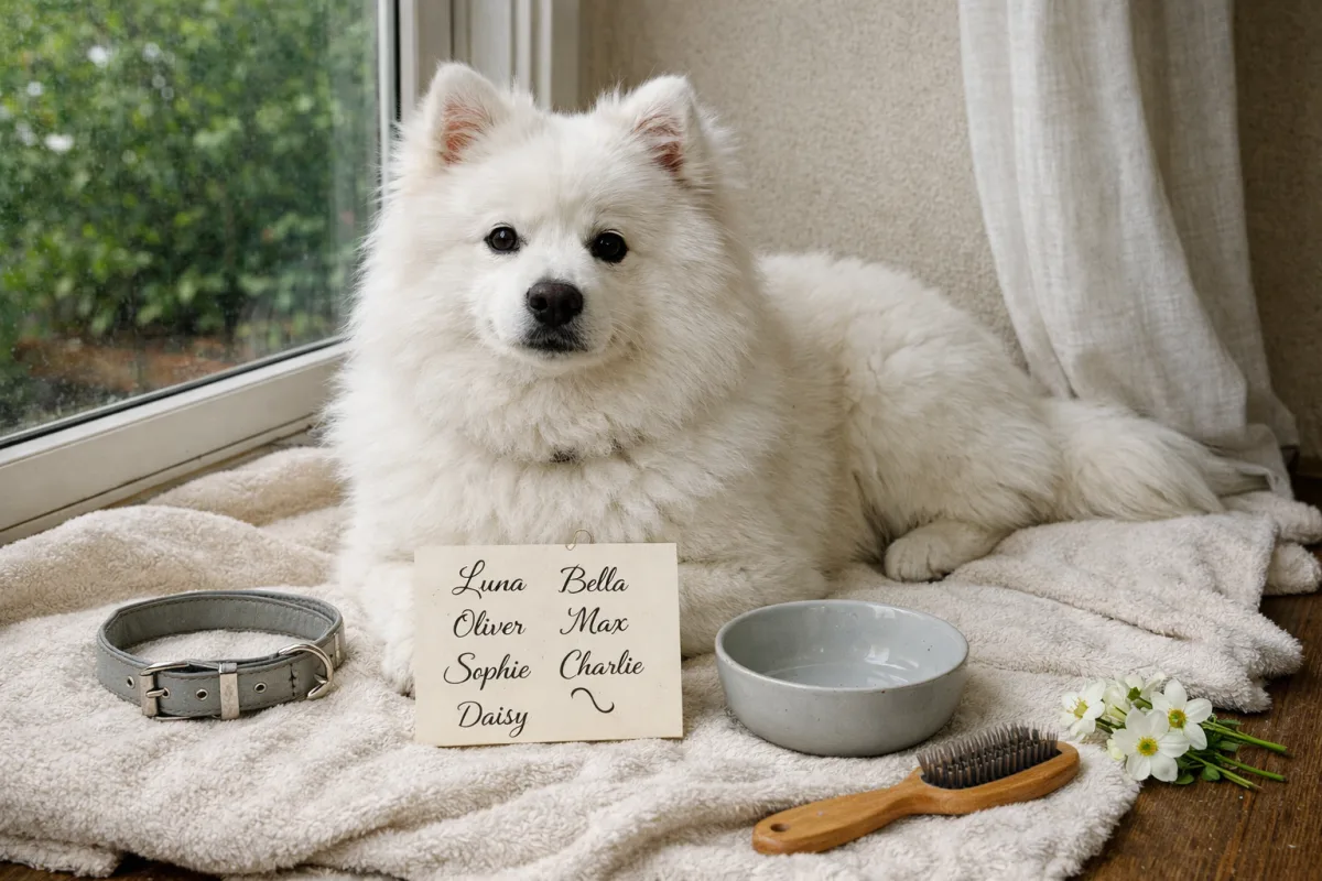 White fluffy dog with elegant name ideas