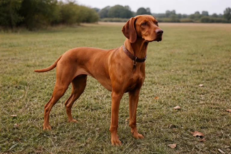 Elegant Vizsla standing in a field
