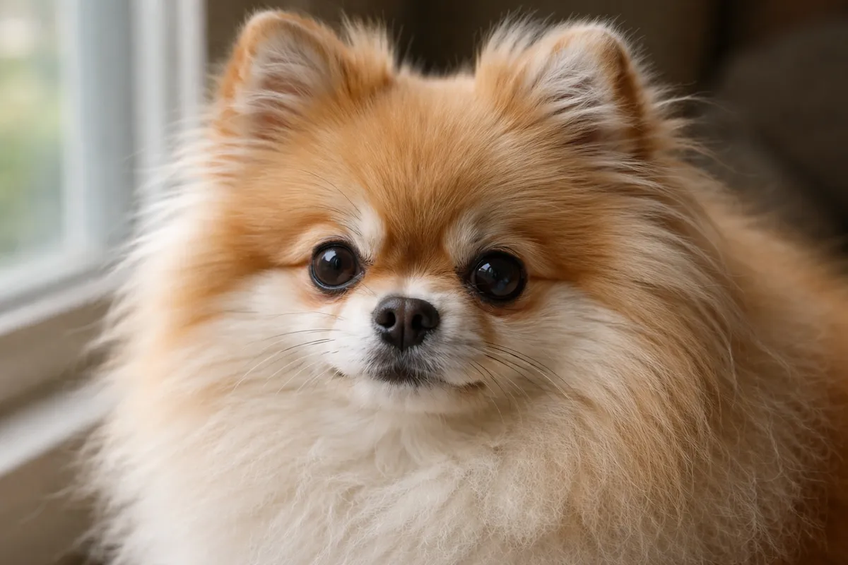 pomeranian female close up fluffy face