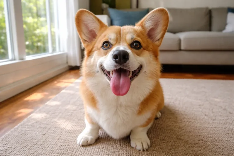 funny corgi with tongue out looking playful