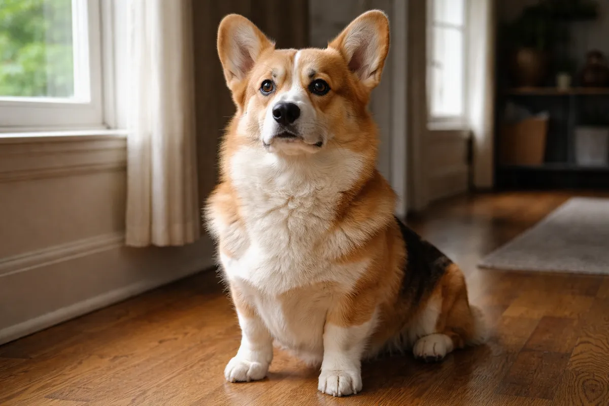 male corgi looking forward with strong posture