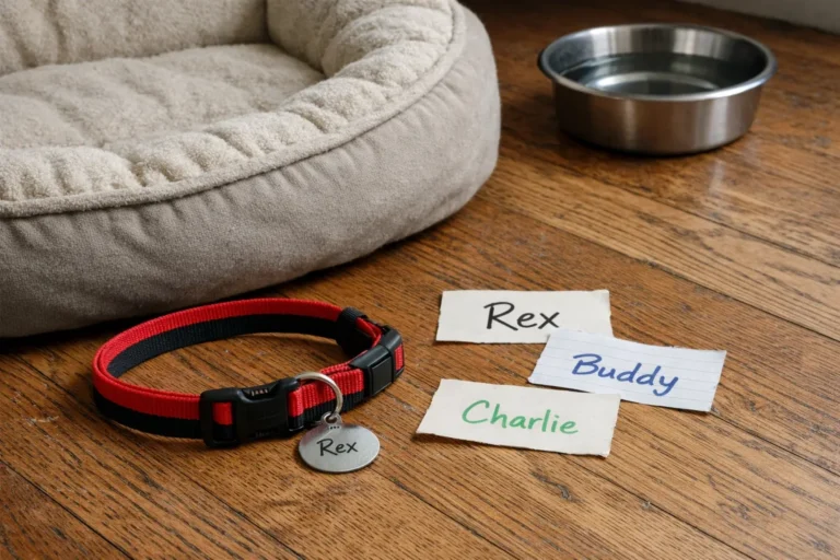 Short minimalist dog names on a clean tag