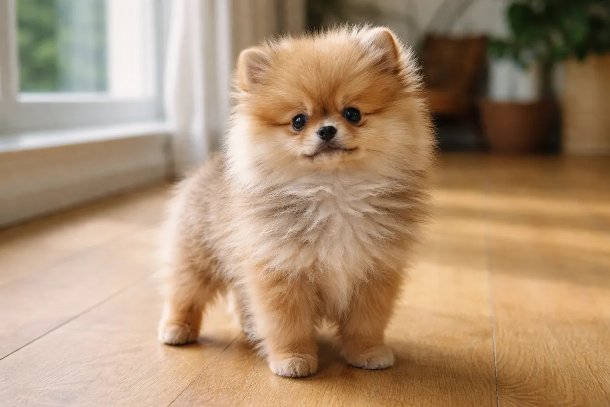 small pomeranian puppy looking confident
