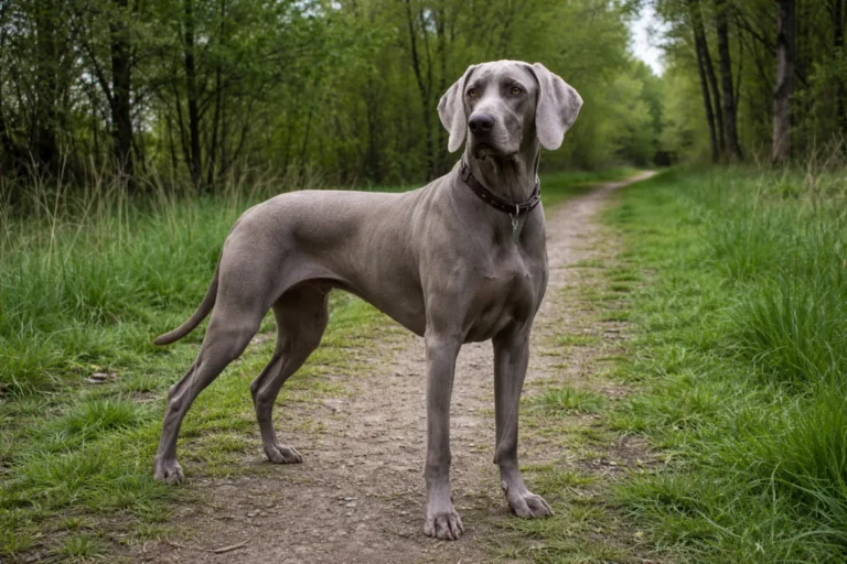 Weimaraner standing outdoors