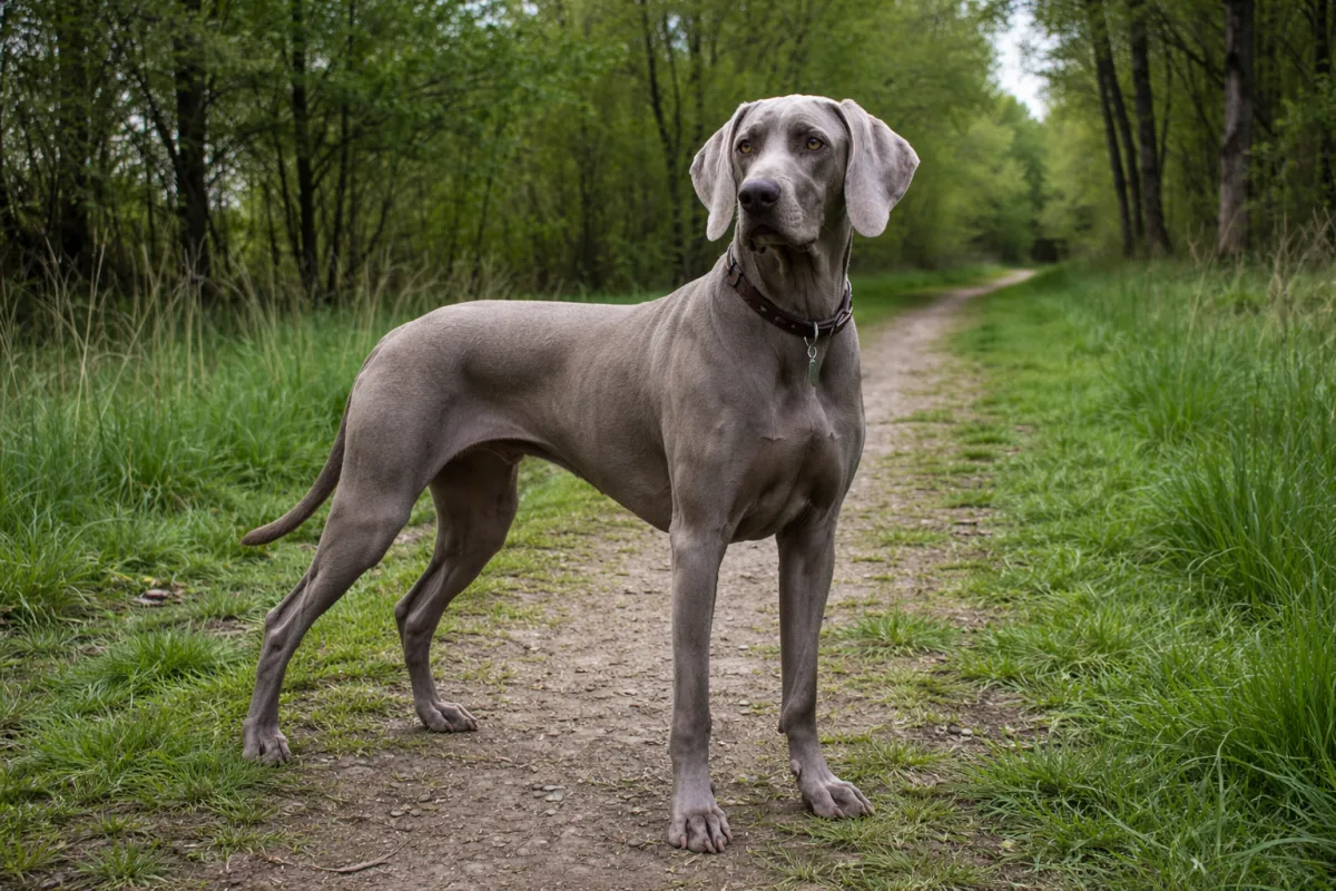 Weimaraner standing outdoors