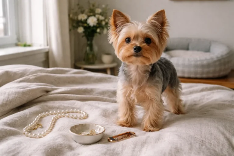 Elegant Yorkshire Terrier with a tiny bow