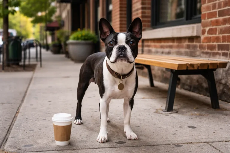 Boston Terrier with a stylish city name vibe