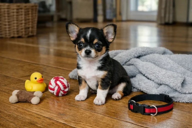 Small puppy with a tiny collar and big attitude