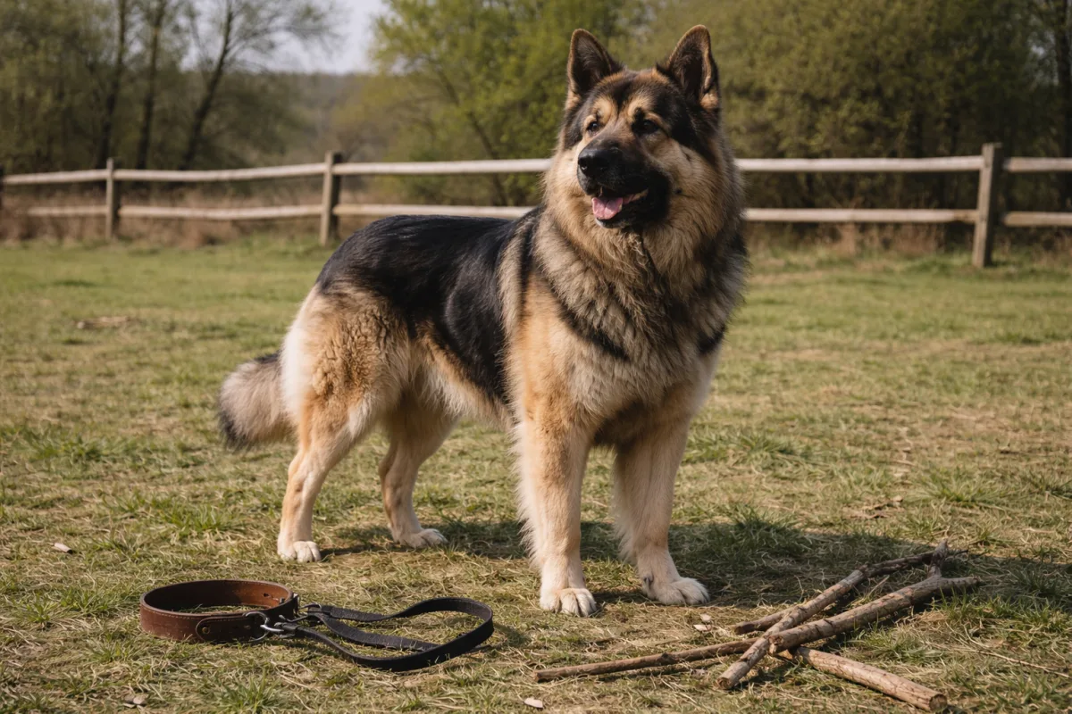 Large powerful dog standing outdoors